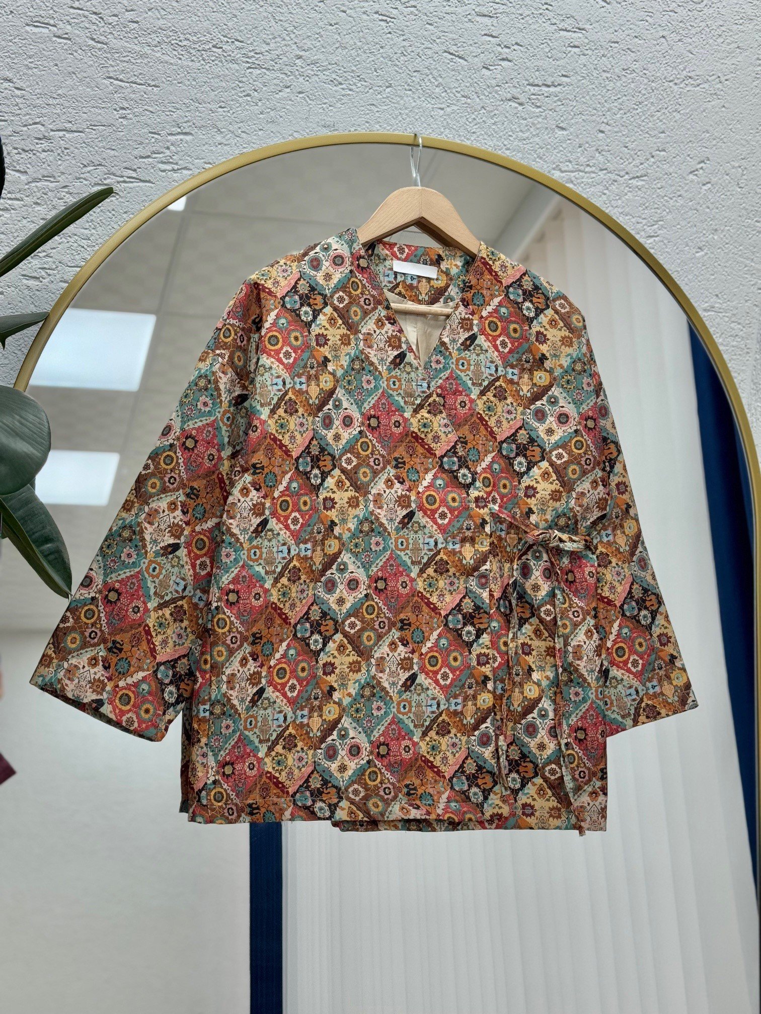 Elinda Yandan Bağlamalı Desenli Ceket-BN4324 Mavi