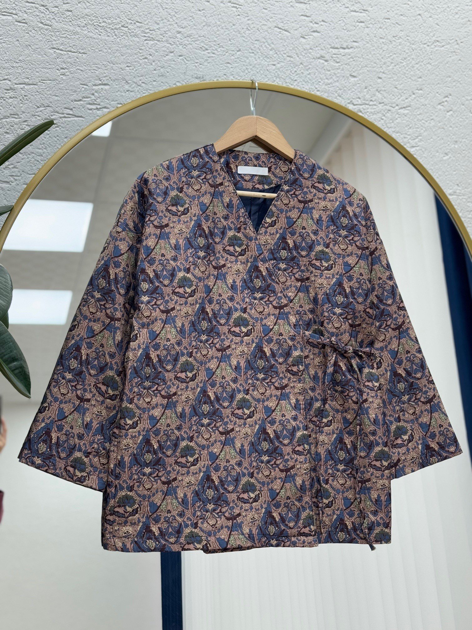 Elinda Yandan Bağlamalı Desenli Ceket-BN4324 İndigo