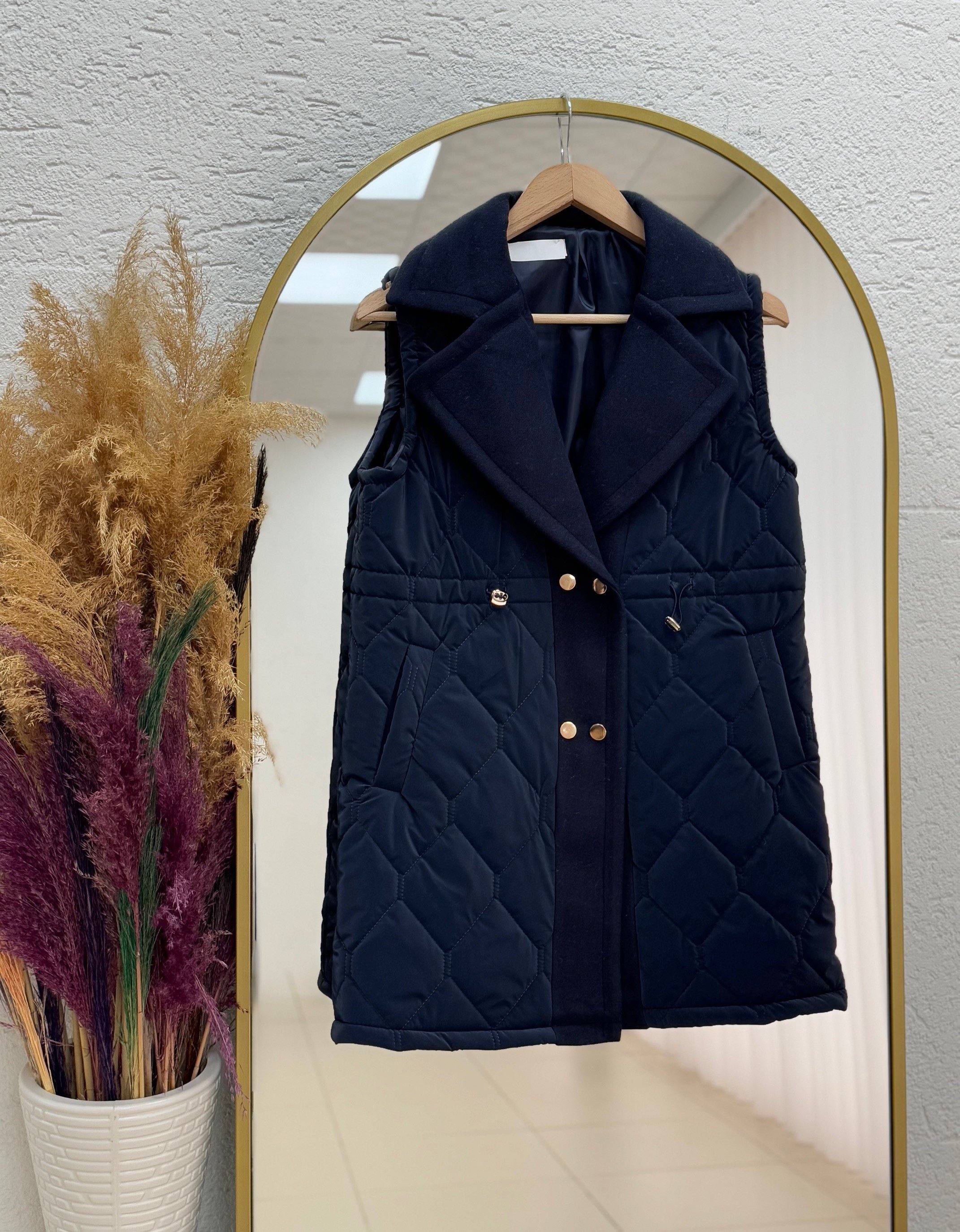 Esila Baklava Desen Belden Sıkmalı Şişme Yelek-EN2190.1 Lacivert