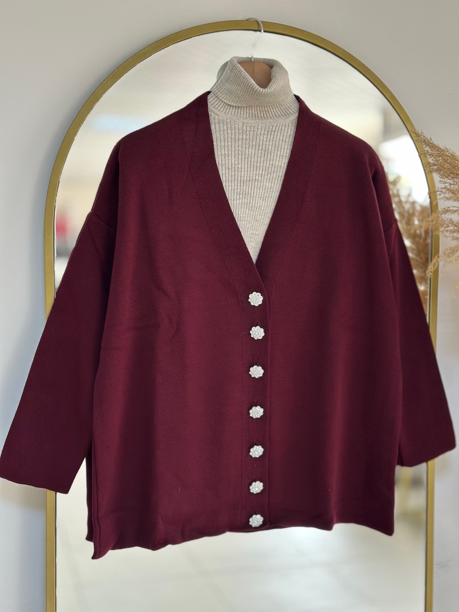 Evin 7 Papatya Düğmeli Hırka-Zİ6183 Bordo