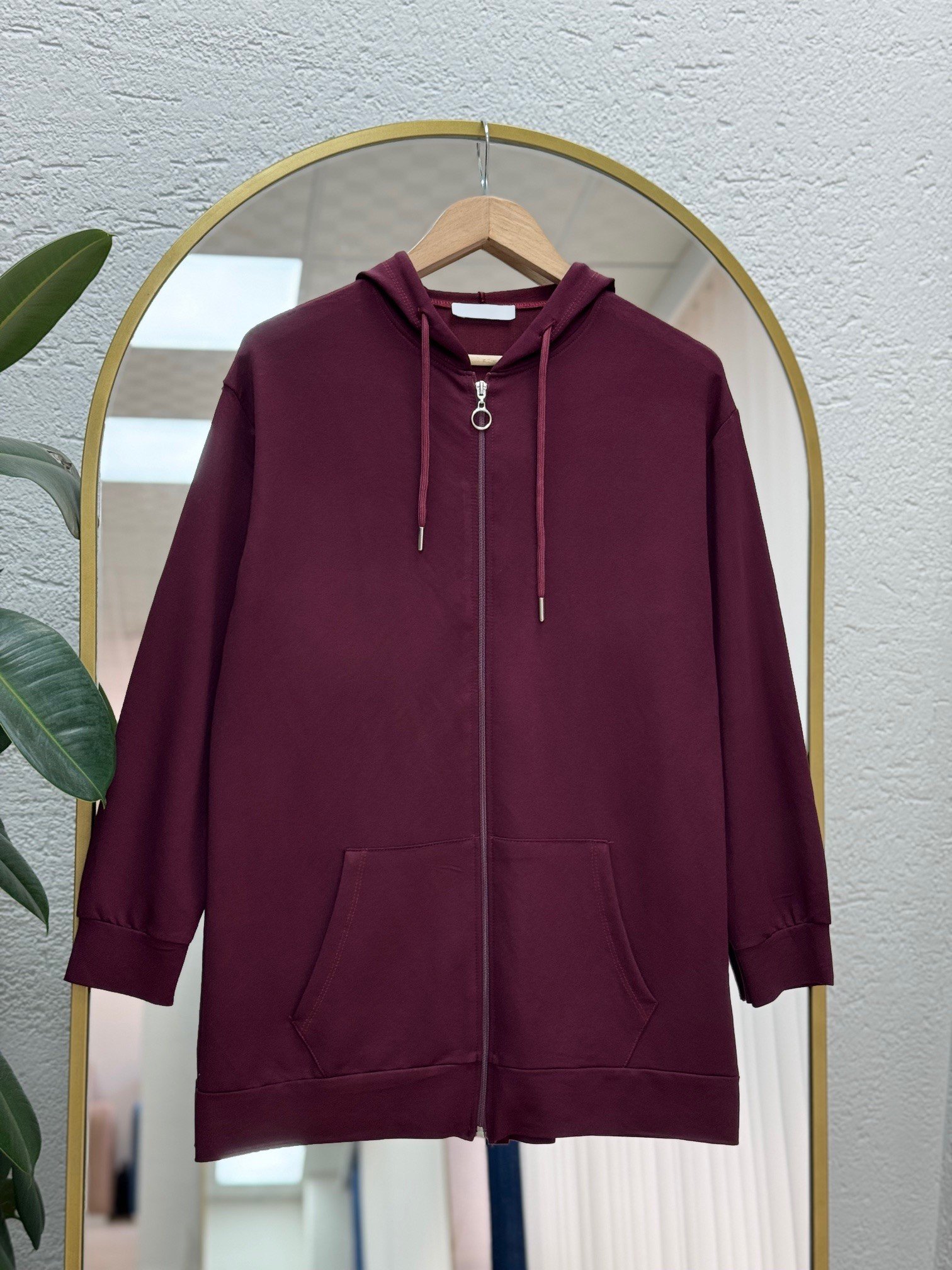 Feredra Kangru Cepli Kapşonlu Fermuarlı 2 İp Hırka-ZN2871 Bordo