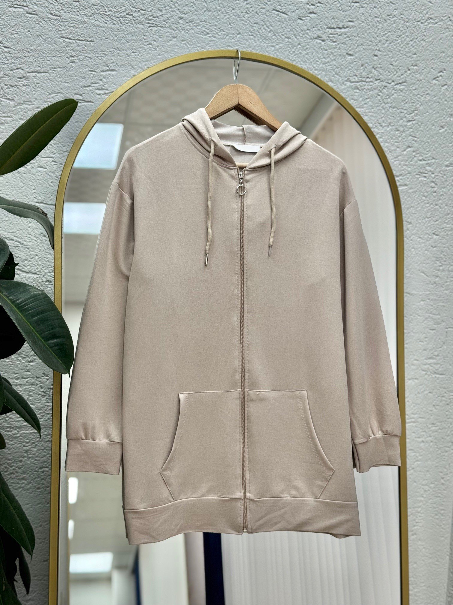 Feredra Kangru Cepli Kapşonlu Fermuarlı 2 İp Hırka-ZN2871 Taş