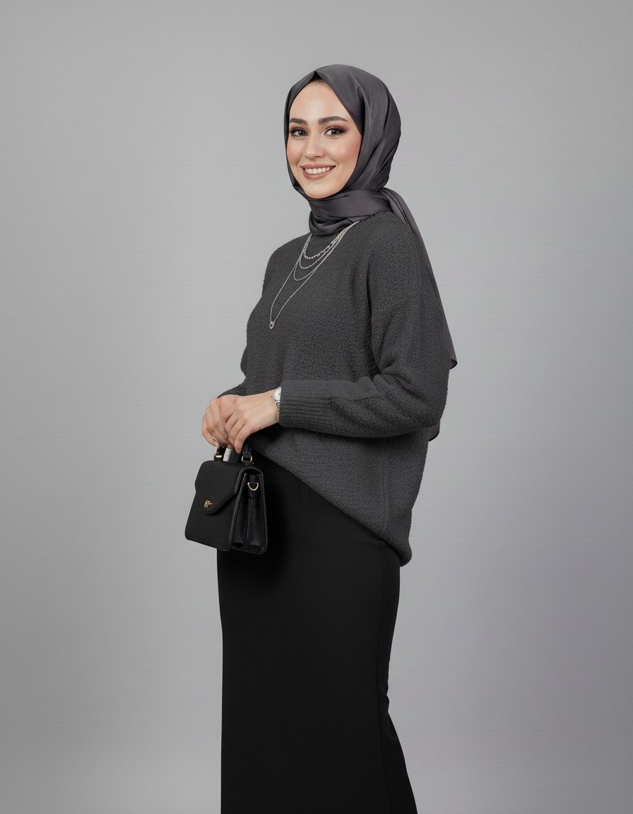 Ferita Peluş Kazak-Zİ6222 Antrasit