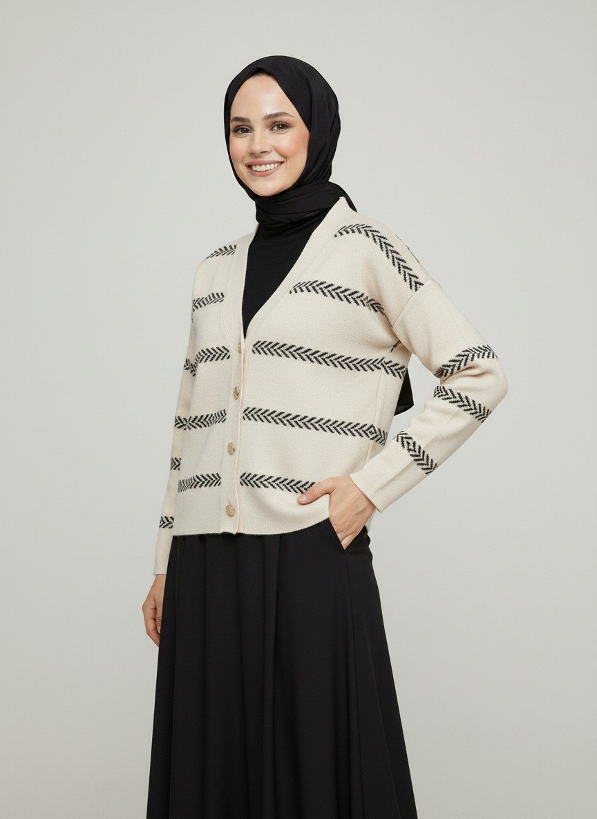 Gavira Şeritli 5 Gold DÜğmeli Hırka-Zİ5214 Taş