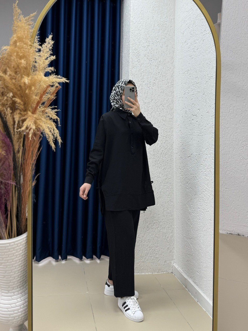 Glarus Yanları İpli Düğmeli Kırışık Çilek Takım-MF458 Siyah