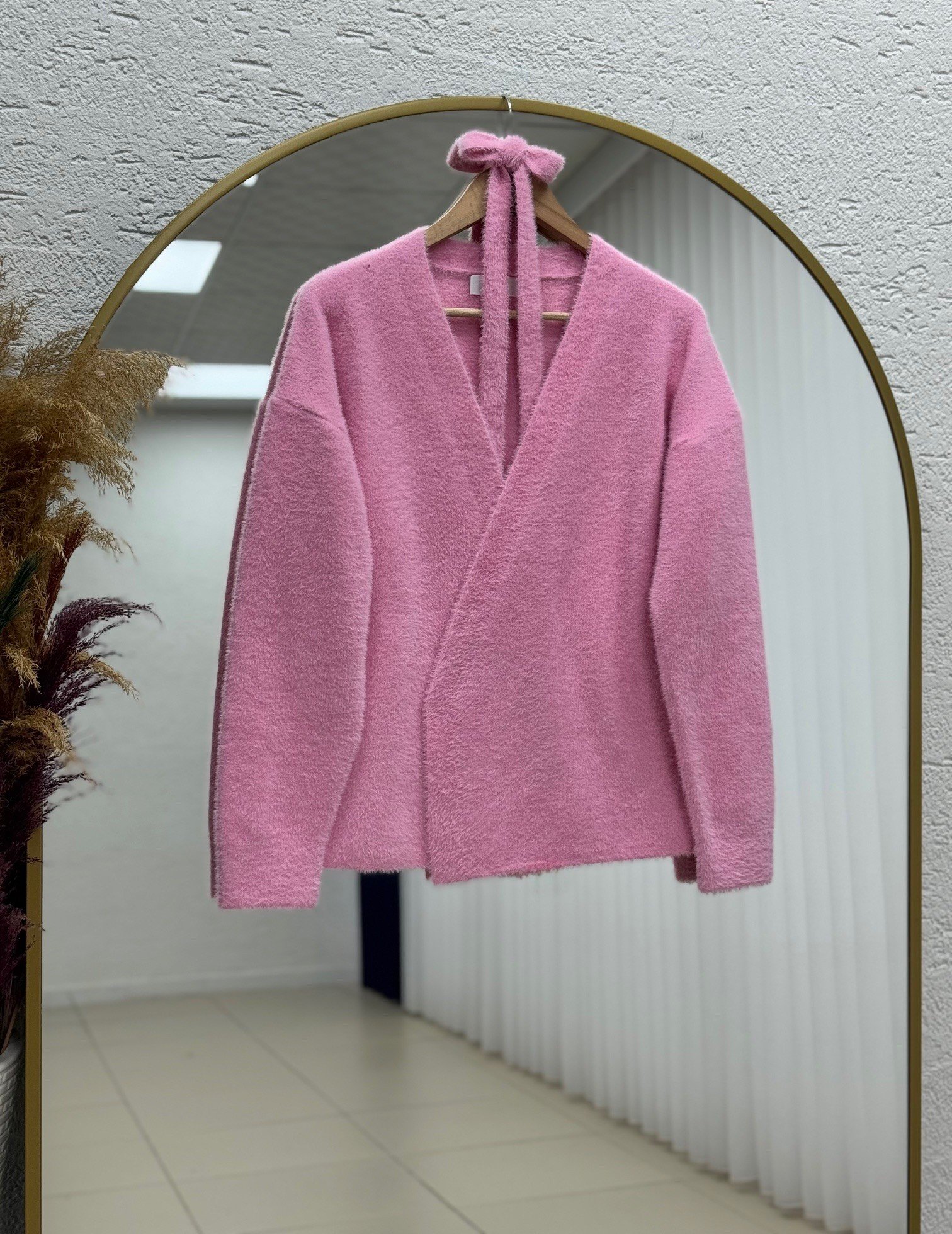 Golnaz Bağlamalı Sakallı Kruvaze Hırka-KR5031 Pembe