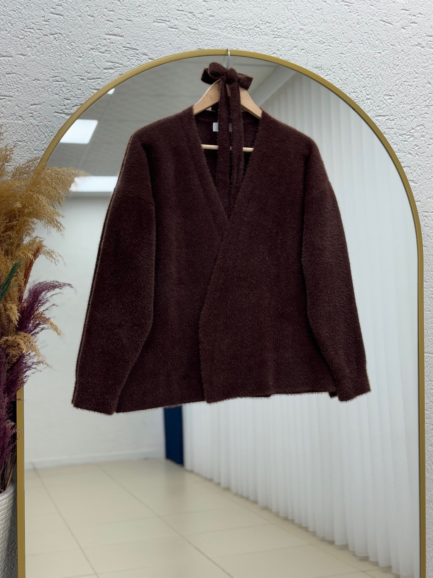 Golnaz Bağlamalı Sakallı Kruvaze Hırka-KR5031 Kahve