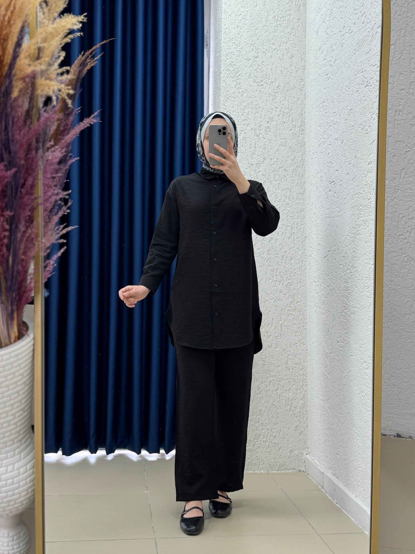 İdil Çilek Kumaş Mini Düğmeli Pantolonlu Takım-Zİ2186 Siyah