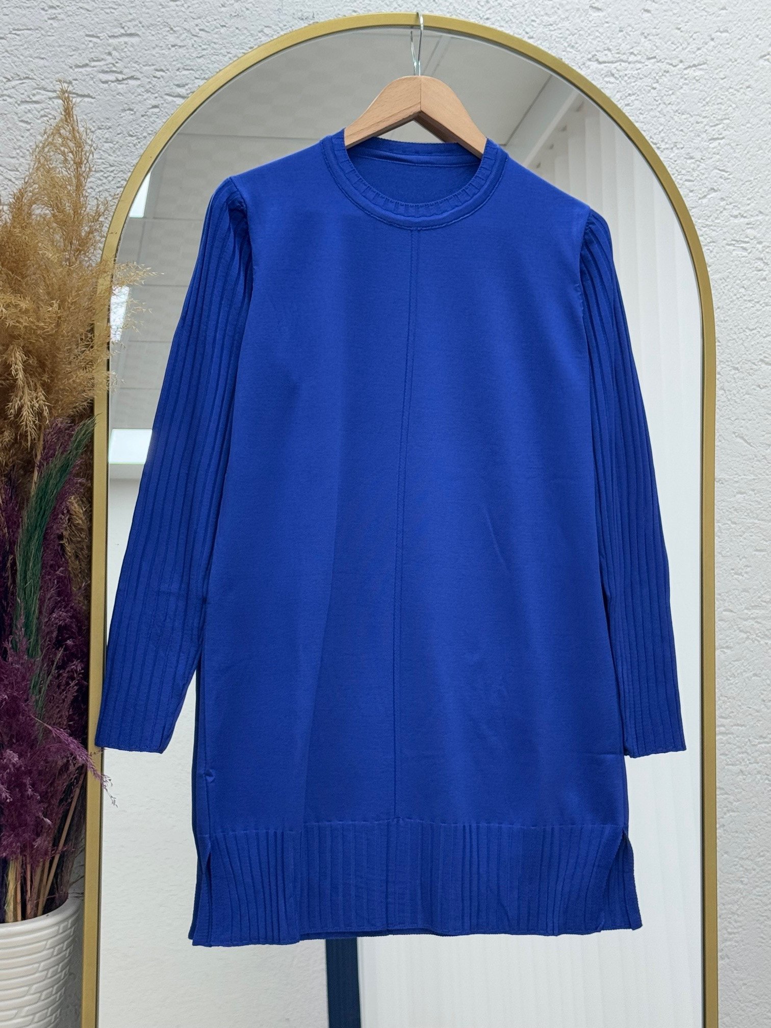 Lamisa Kolu Ve Altı Fitilli Soğuk İp Tunik-SY3191 Saks