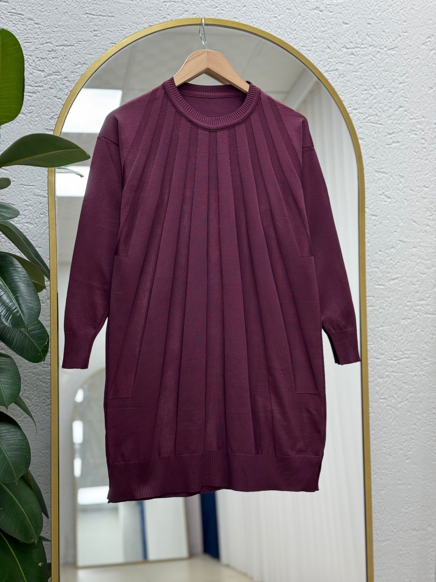 Lamista Kendinden Geçişli Soğuk İp Tunik-SY3190 Mürdüm