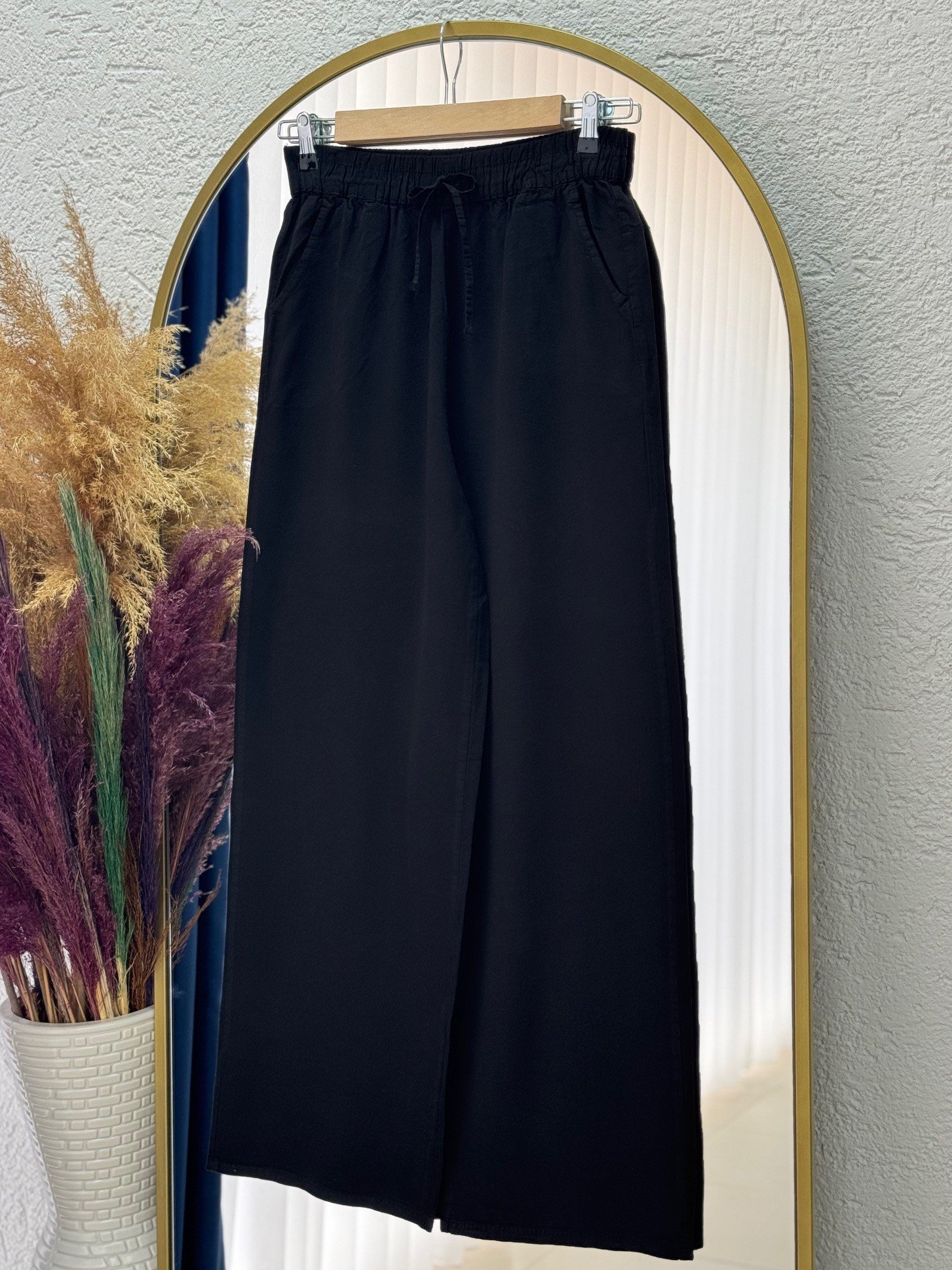 Lunora Beli Lastikli Bol Paça Pantolon-MA3204 Siyah