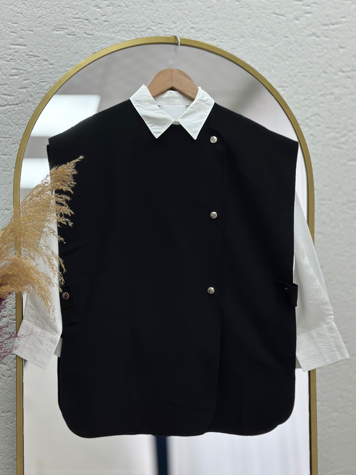 Maral Çıtçıt Detaylı Kaşe Yelek-EU2717 Siyah