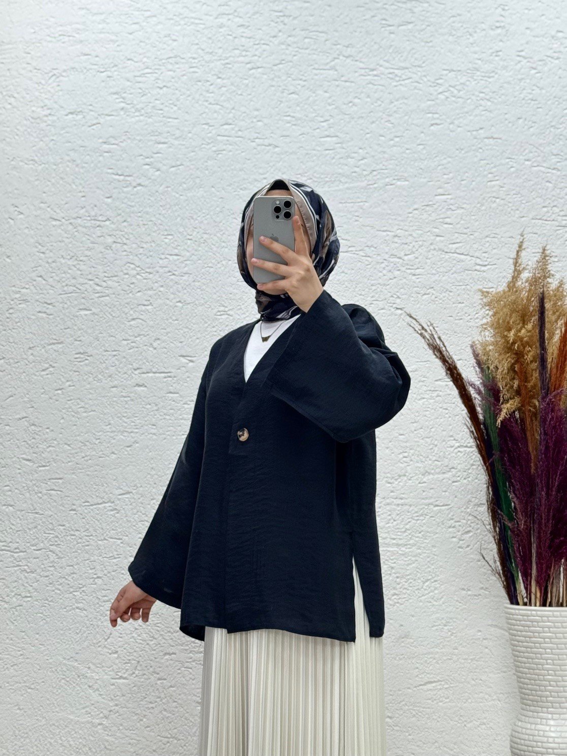 Marola Yırtmaçlı Tek Düğmeli Geniş Kol Ceket-MF215 Siyah