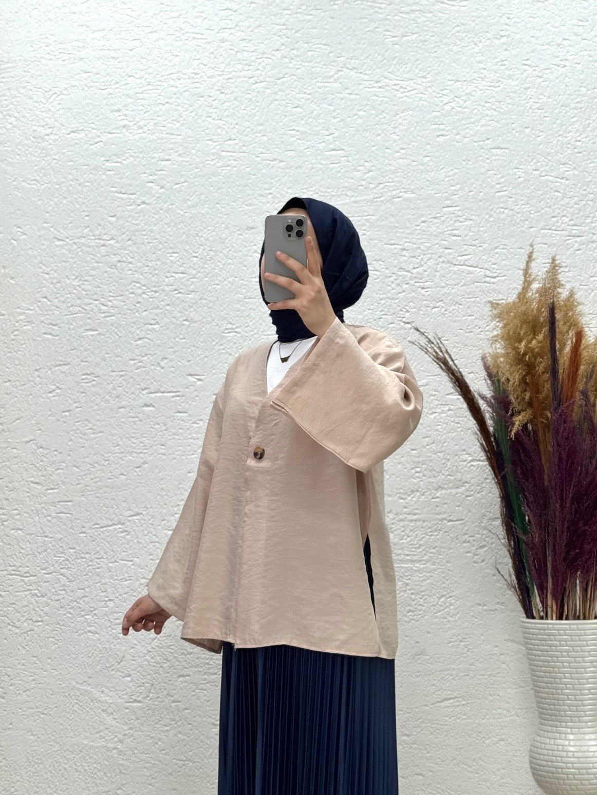 Marola Yırtmaçlı Tek Düğmeli Geniş Kol Ceket-MF215 Bej