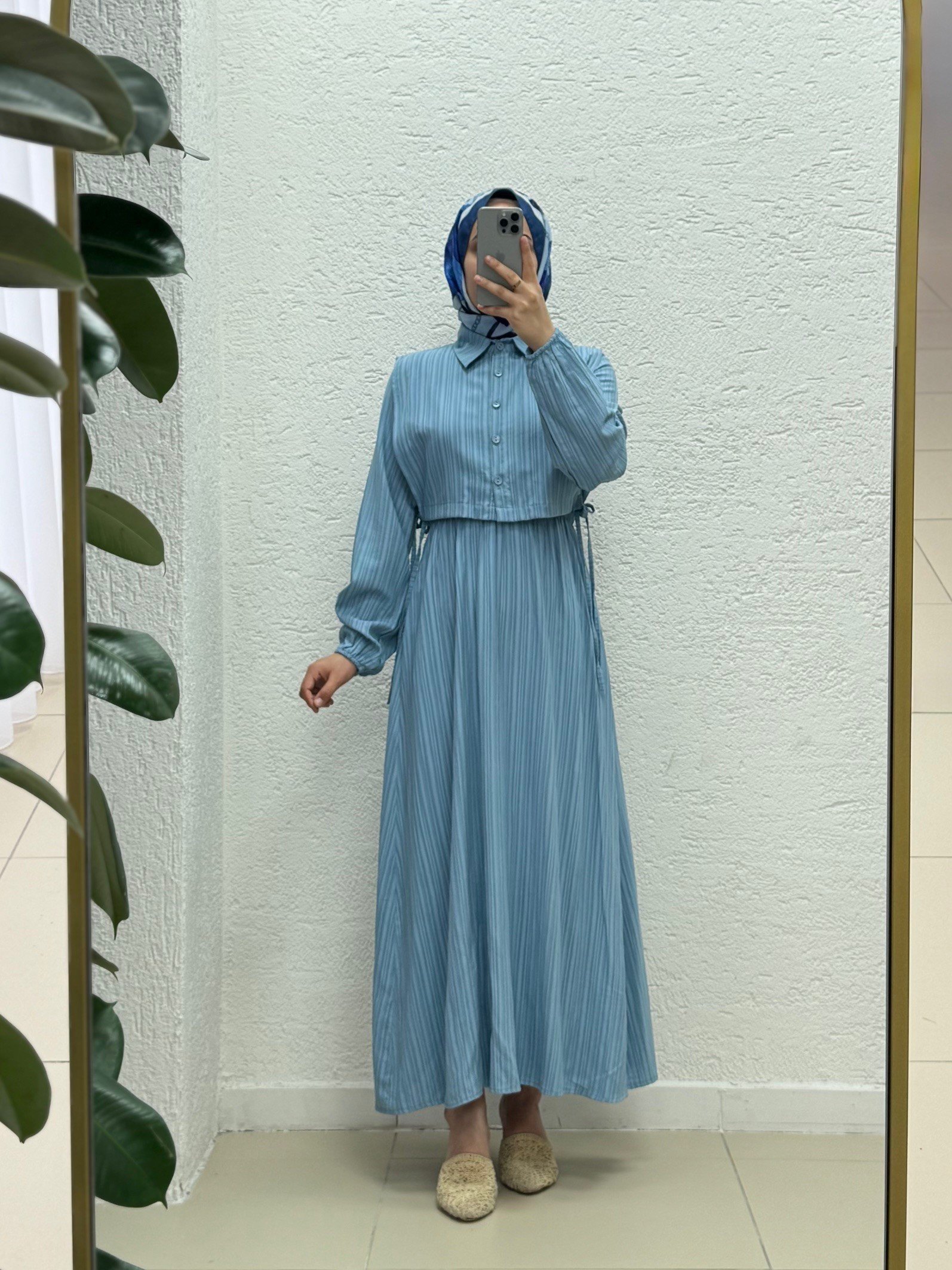 Miretta Yelekli Beli Lastikli Nada Elbise-Çİ510 Mavi