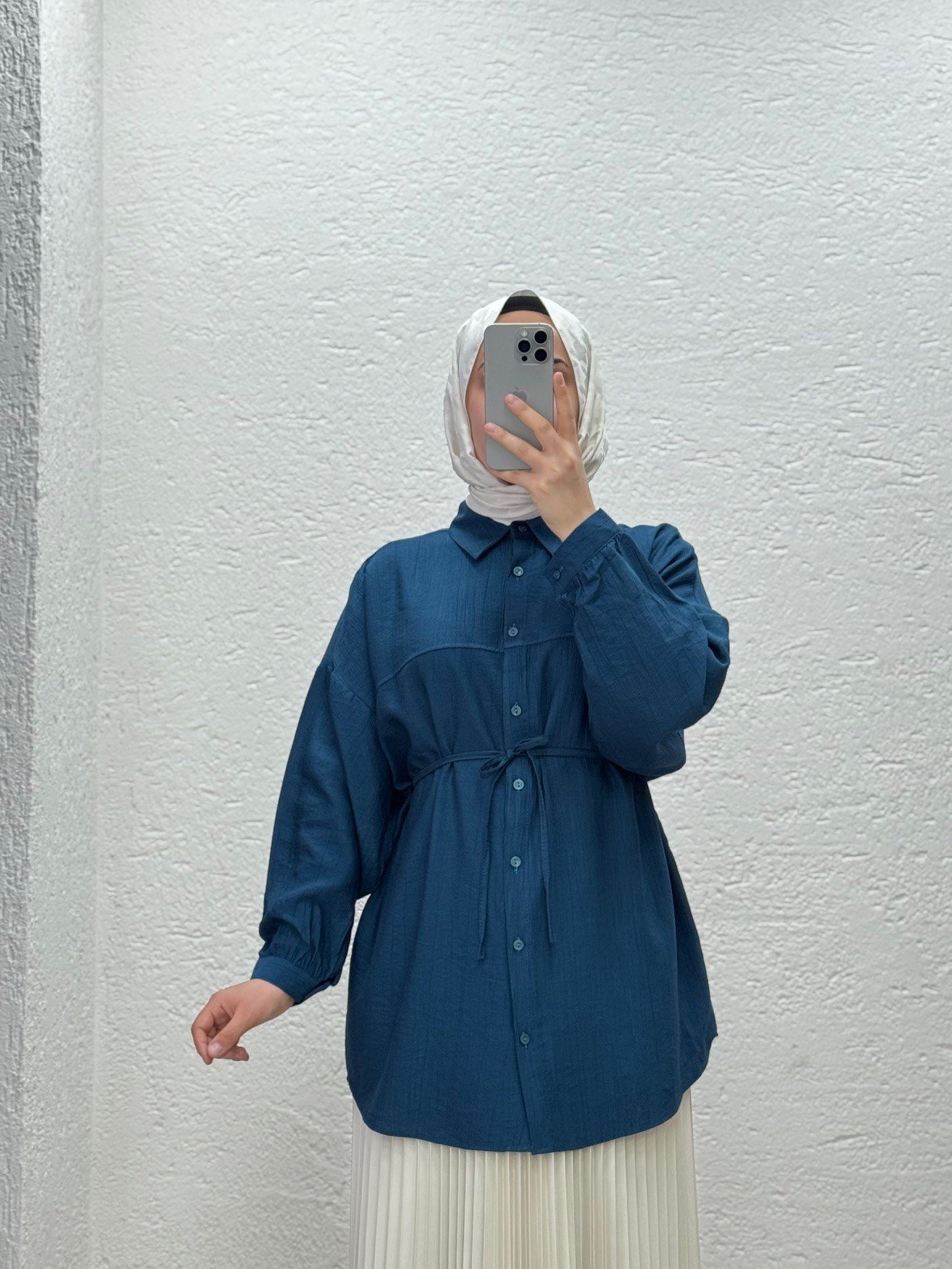 Nubona Önü Roba Detaylı Tunik-AS5897 Lacivert