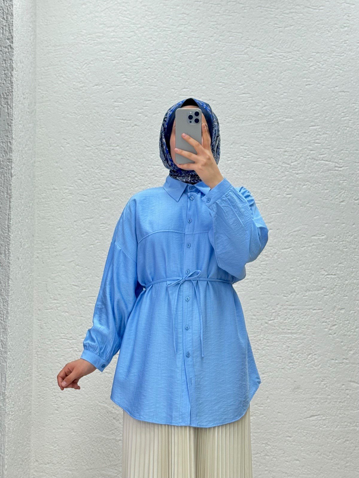 Nubona Önü Roba Detaylı Tunik-AS5897 Mavi