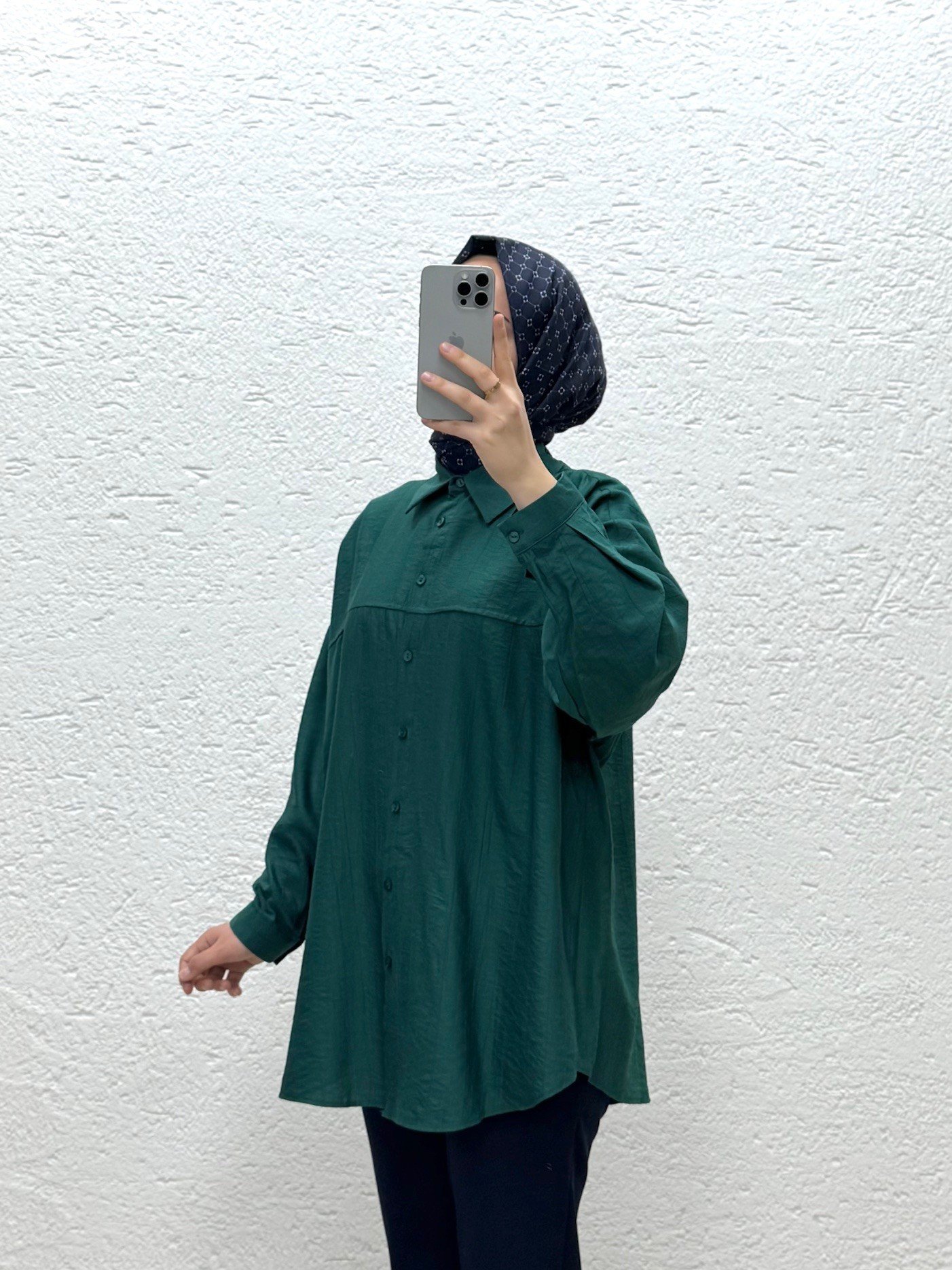 Nubona Önü Roba Detaylı Tunik-AS5897 Zümrüt Yeşili