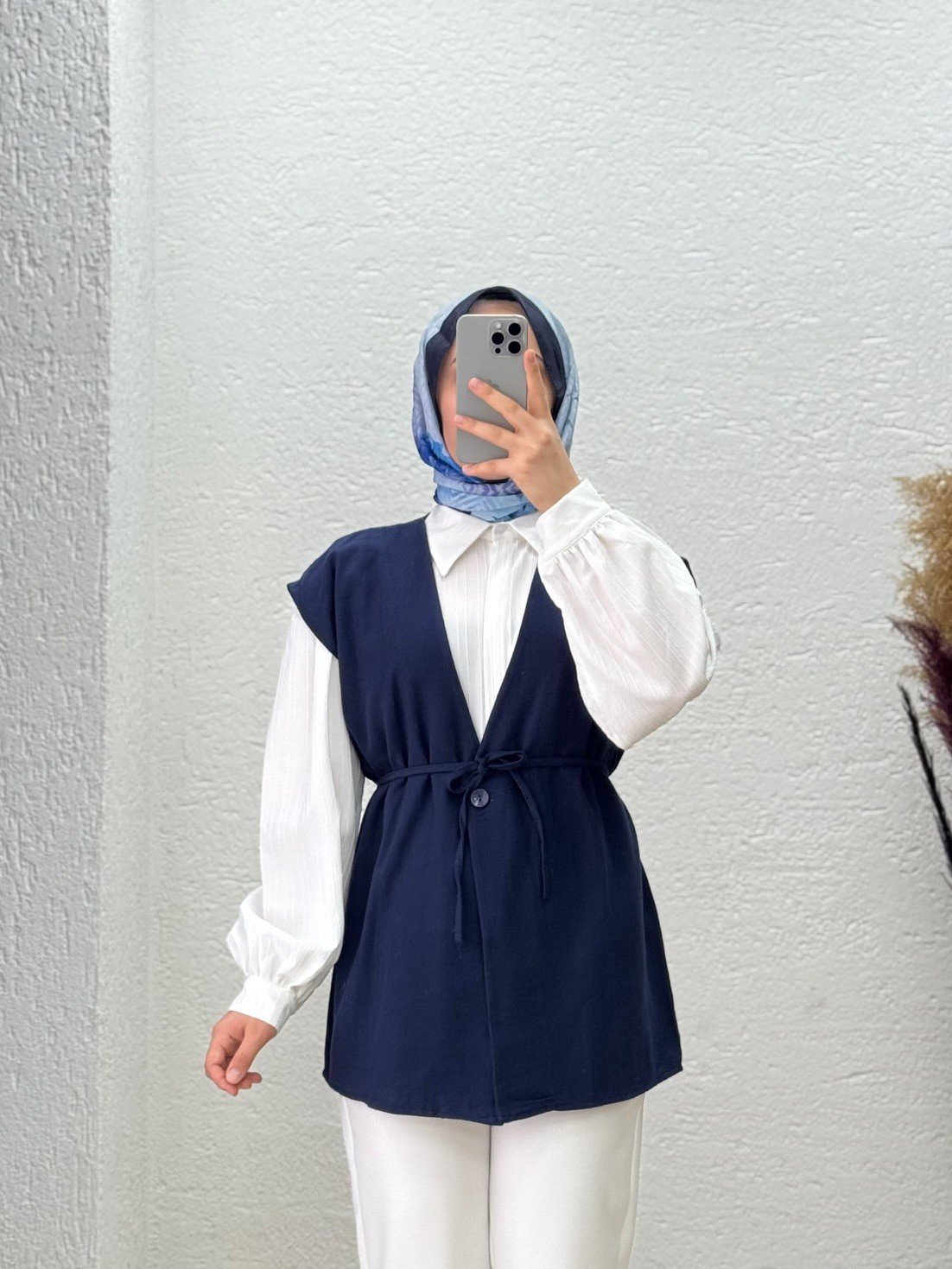 Nubonia Tek Düğmeli Keten Yelek-AS872 Lacivert