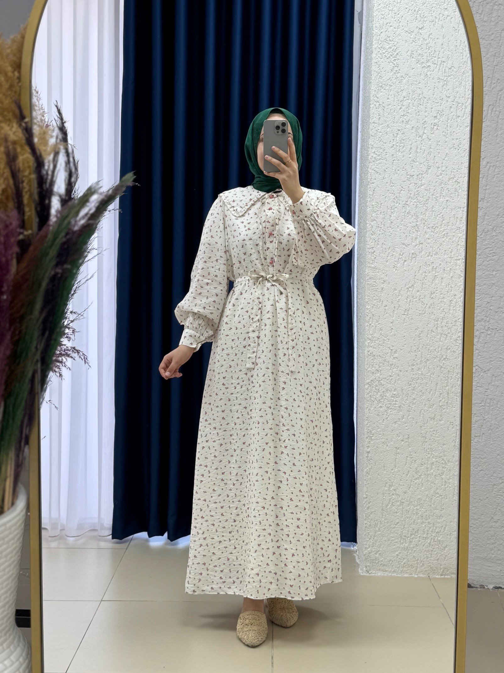 Orelesya Mini Çiçekli Bebe Yaka Yarım Patlı Elbise-AY8647 Pembe