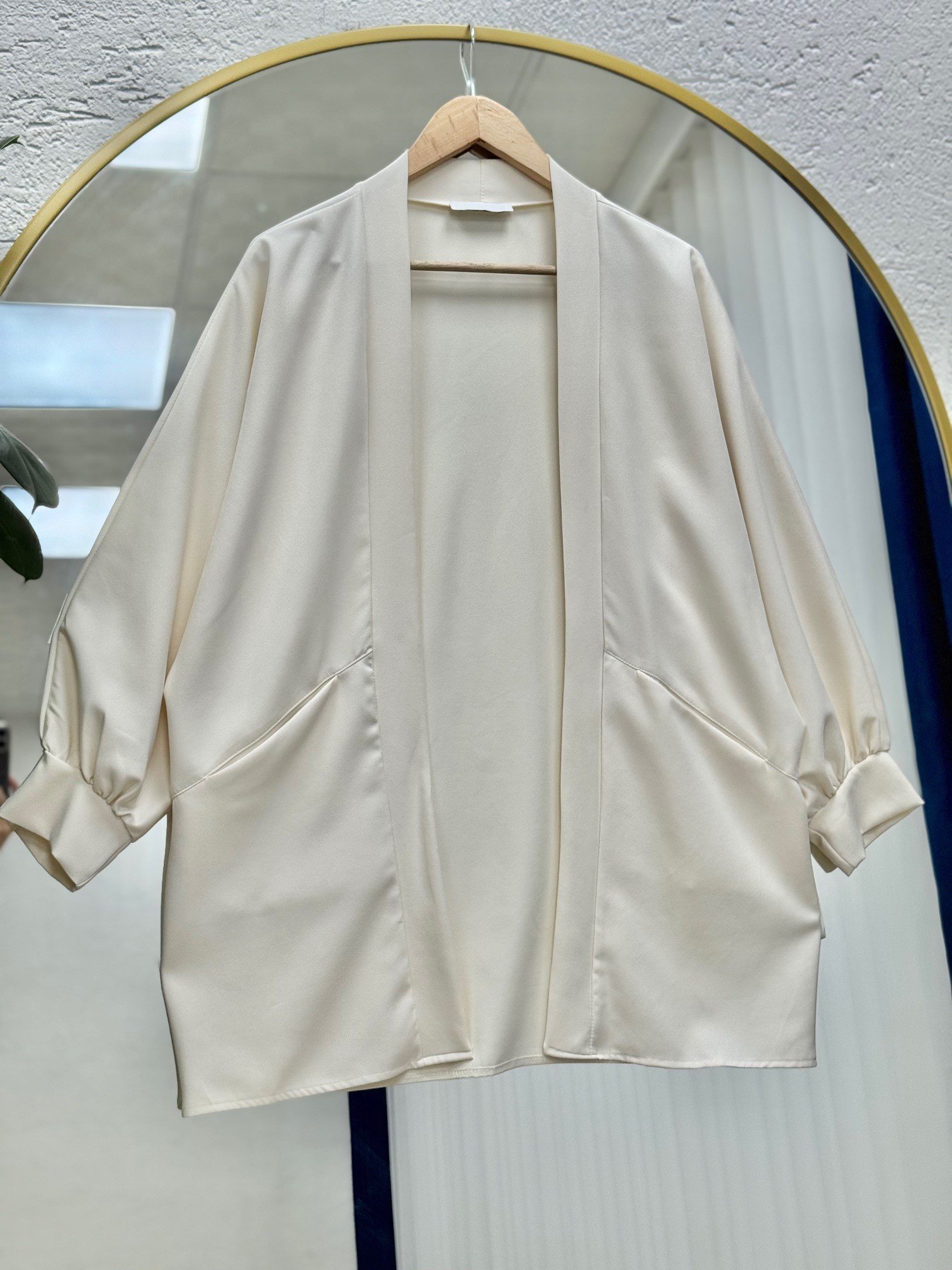 Rana Cep Detay Atlas Hırka-AS02423 Krem