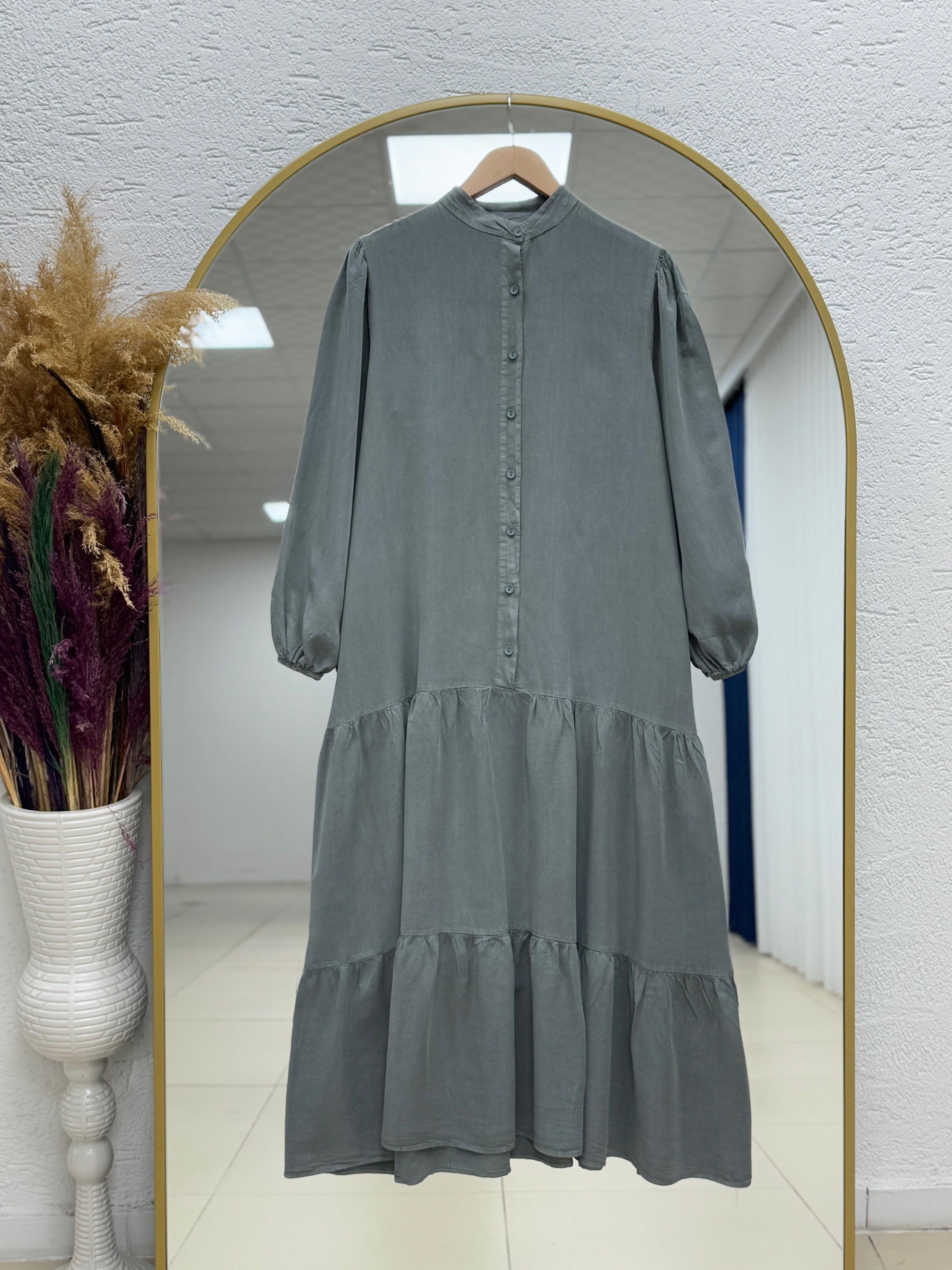 Reza Yarım Patlı Katkatlı Elbise-MA8617 Mint
