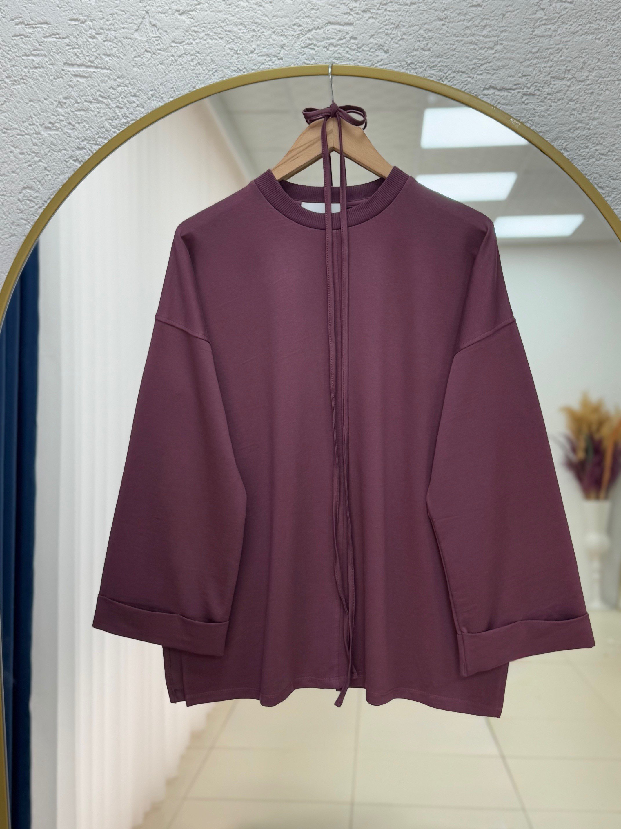 Rukiye Dikiş Detaylı Yırtmaçlı Sweatshirt-EU2755 Mürdüm