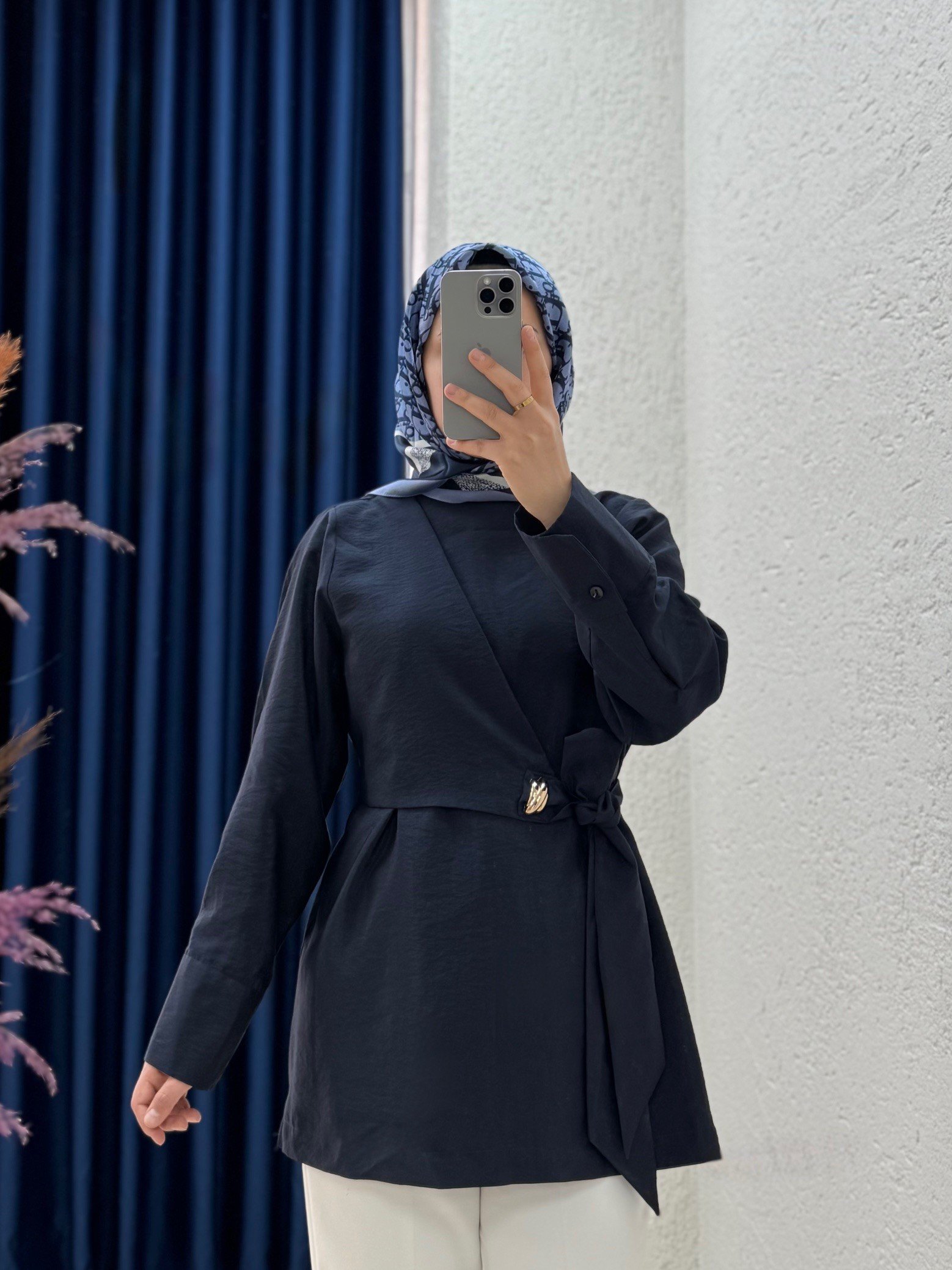 Sanelle Önü Bağlamalı Bluz-BN4442 Lacivert