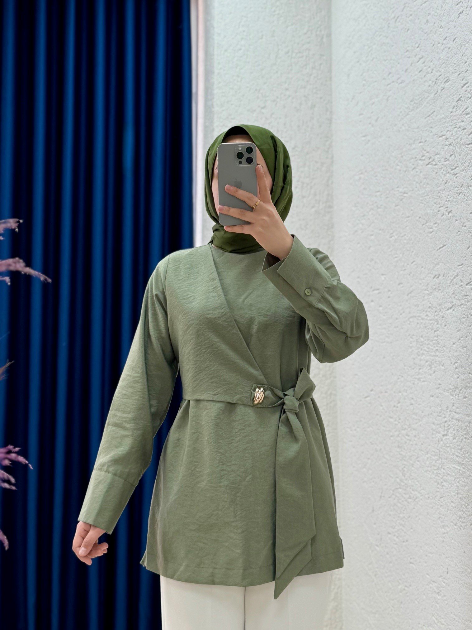 Sanelle Önü Bağlamalı Bluz-BN4442 Yeşil