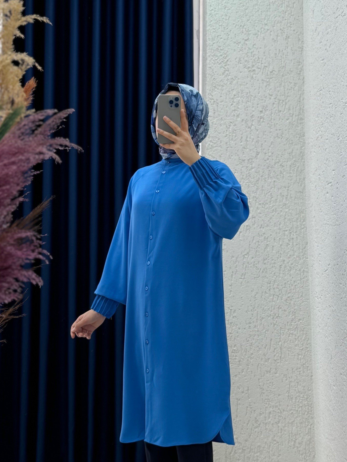 Seçil Kolları Nervüllü Linda Tunik-EL1176 İndigo