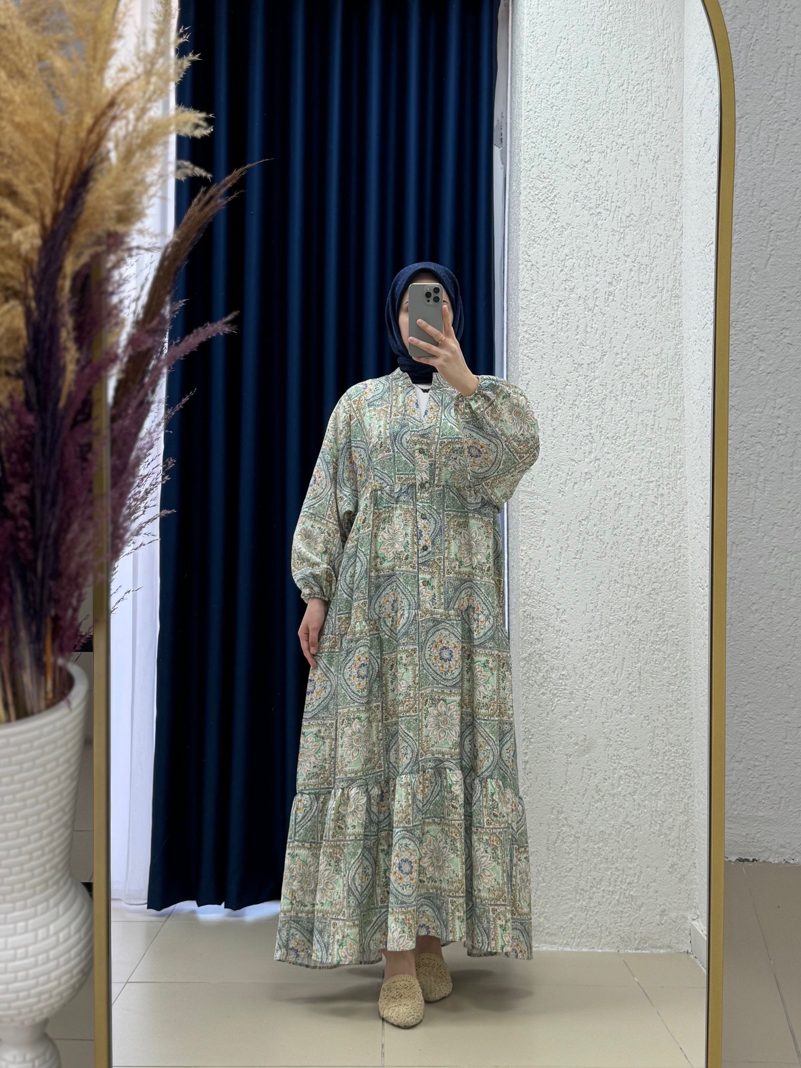 Serina Desenli Elbise-SA2559 Mint