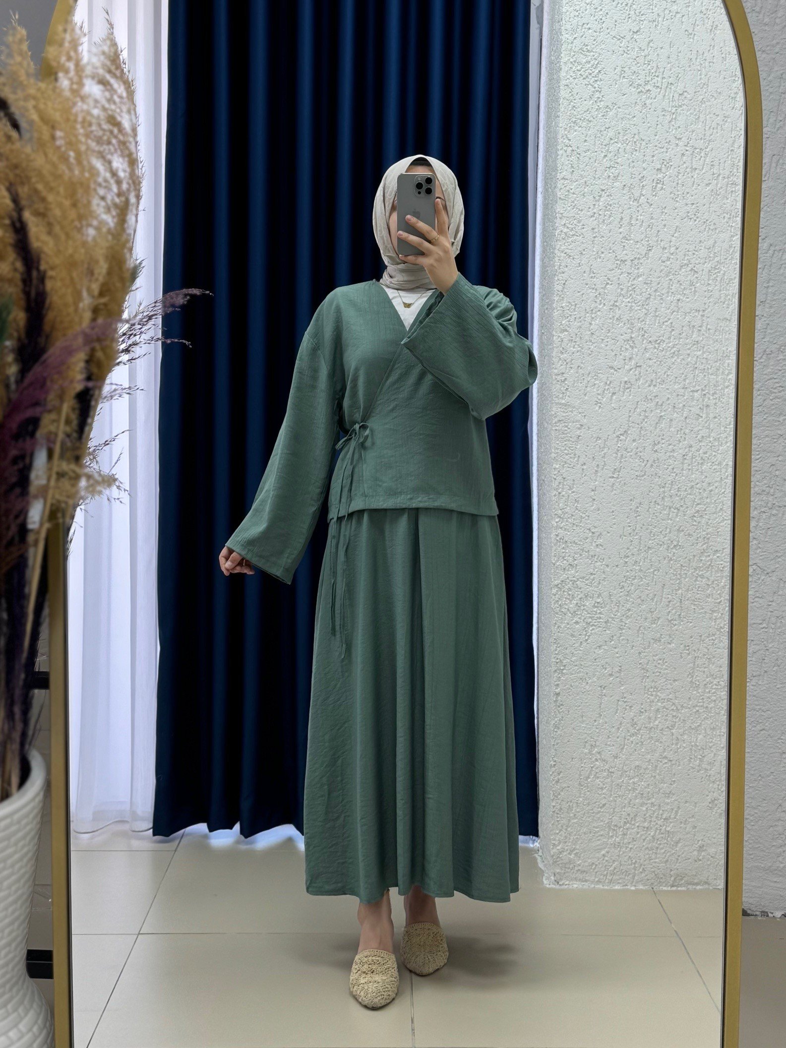 Serona Üstü Kimono Etekli Çilek Takım-EK556-AS079 Mint