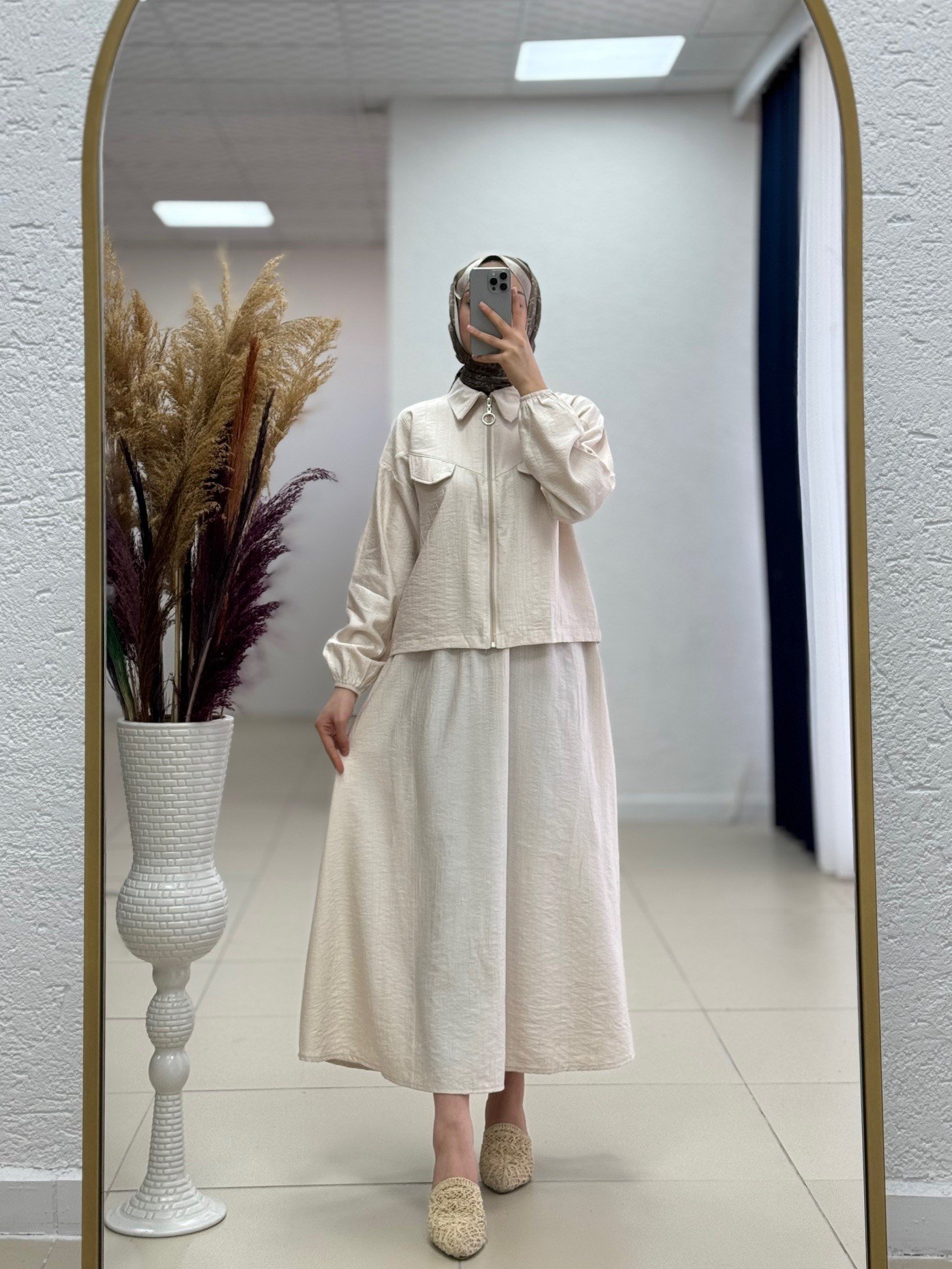 Sofya Çilek Fermuarlı Etekli Cepli Takım-NA3390 Taş