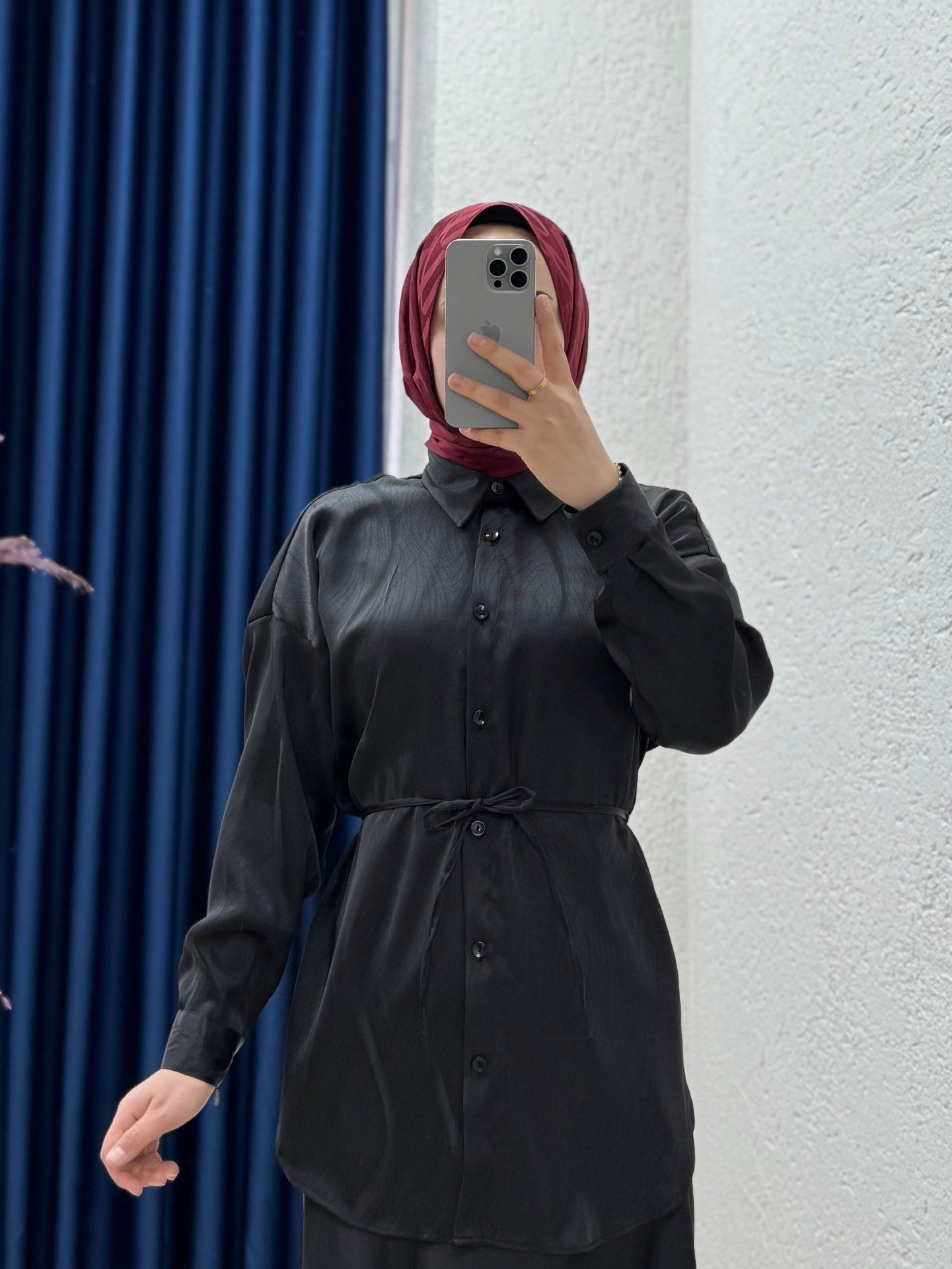 Soressa Kendinden Desenli Jakarlı Gömlek-BN4122 Siyah