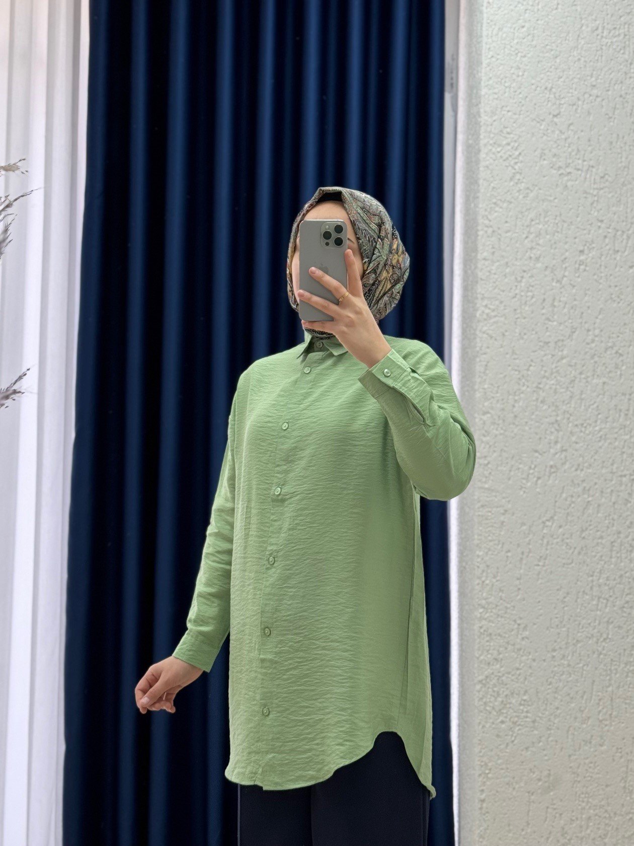 Sorique Önü Kısa Arkası Uzun Düz Çilek Gömlek-Zİ2137 Yeşil