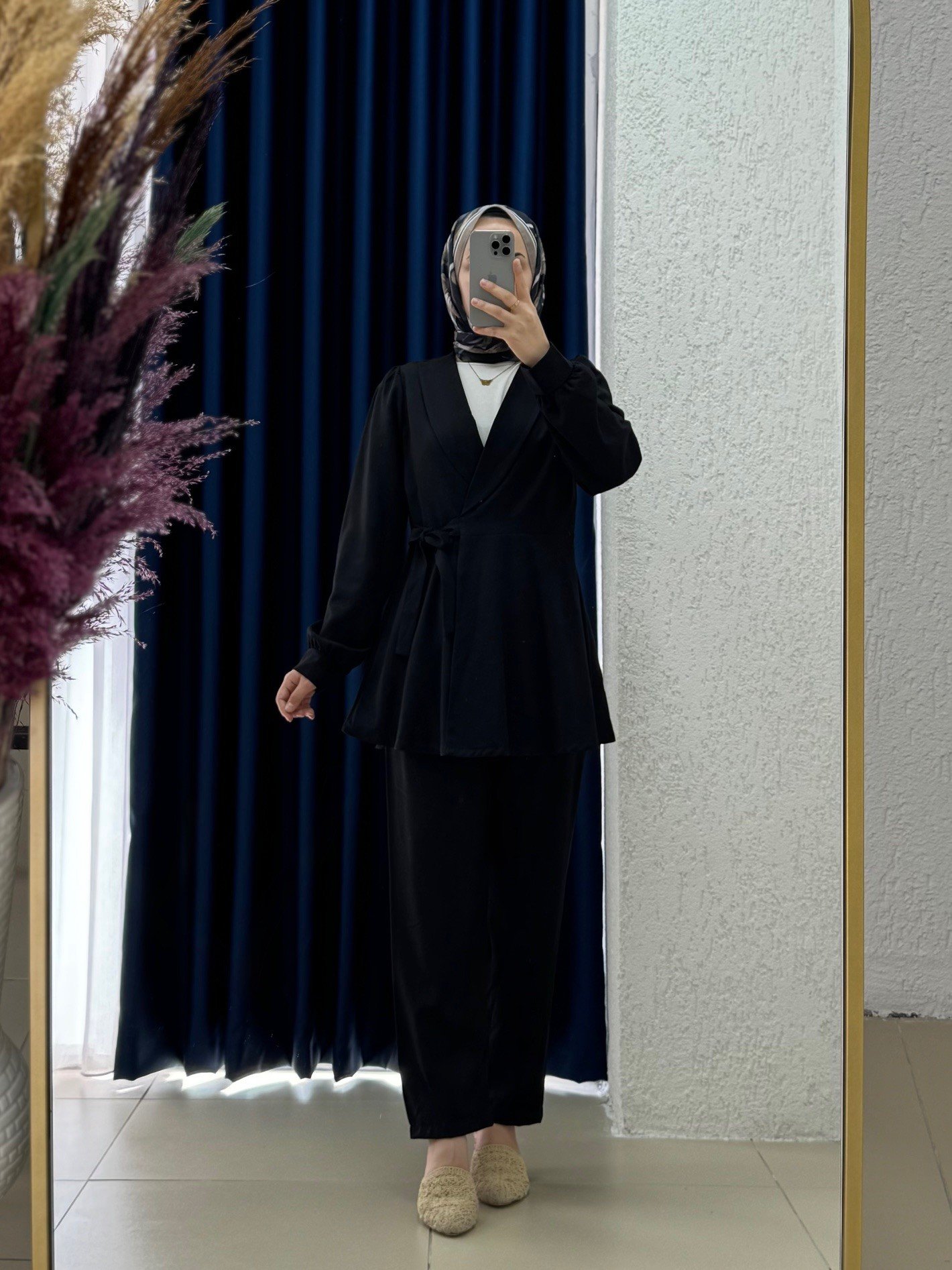 Sormora Kuşak Detaylı Ceketli Pantolonlu Takım-AS471 Siyah