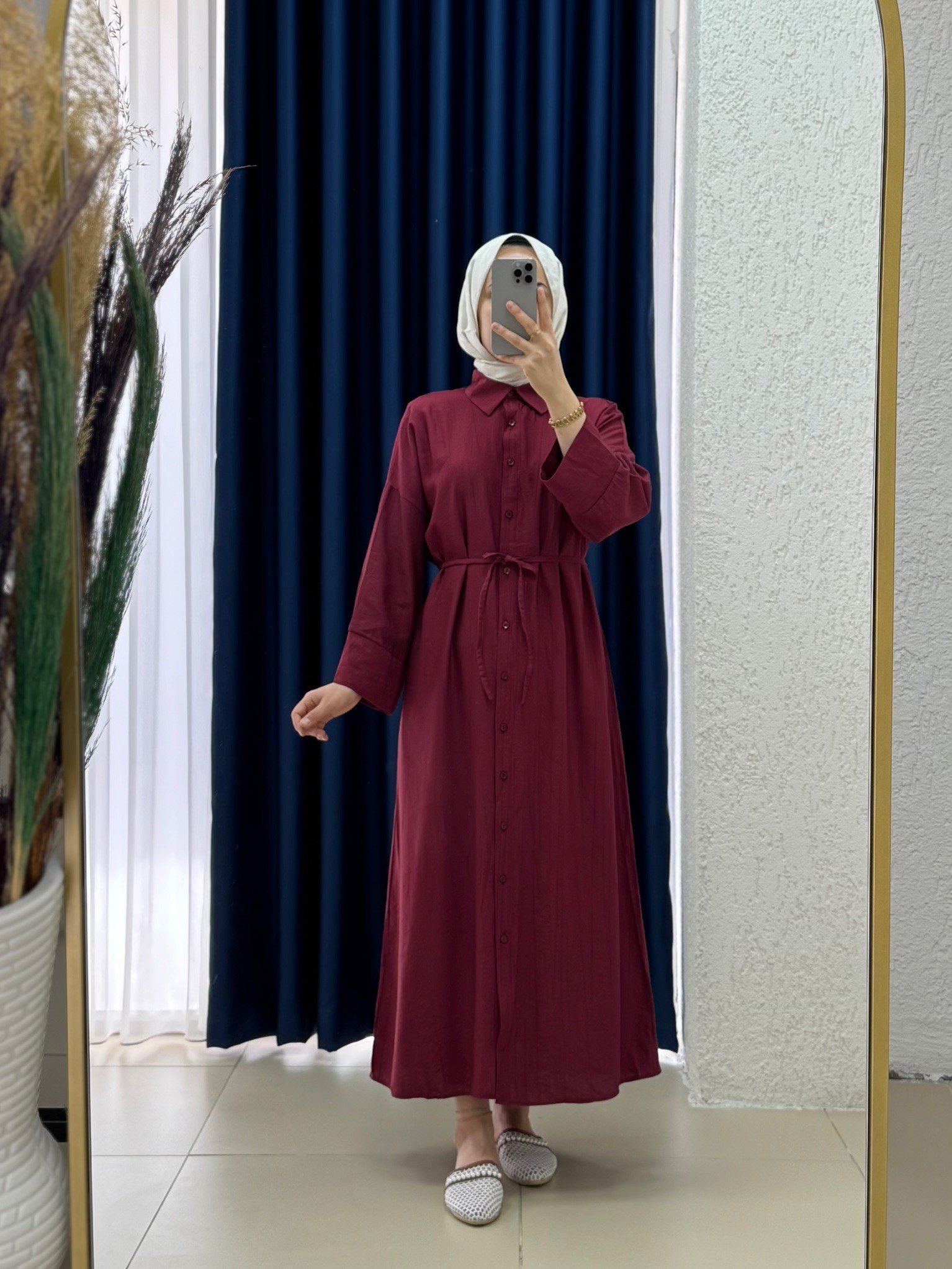 Velenya Takma Manşet Çilek Elbise-TN013 Bordo