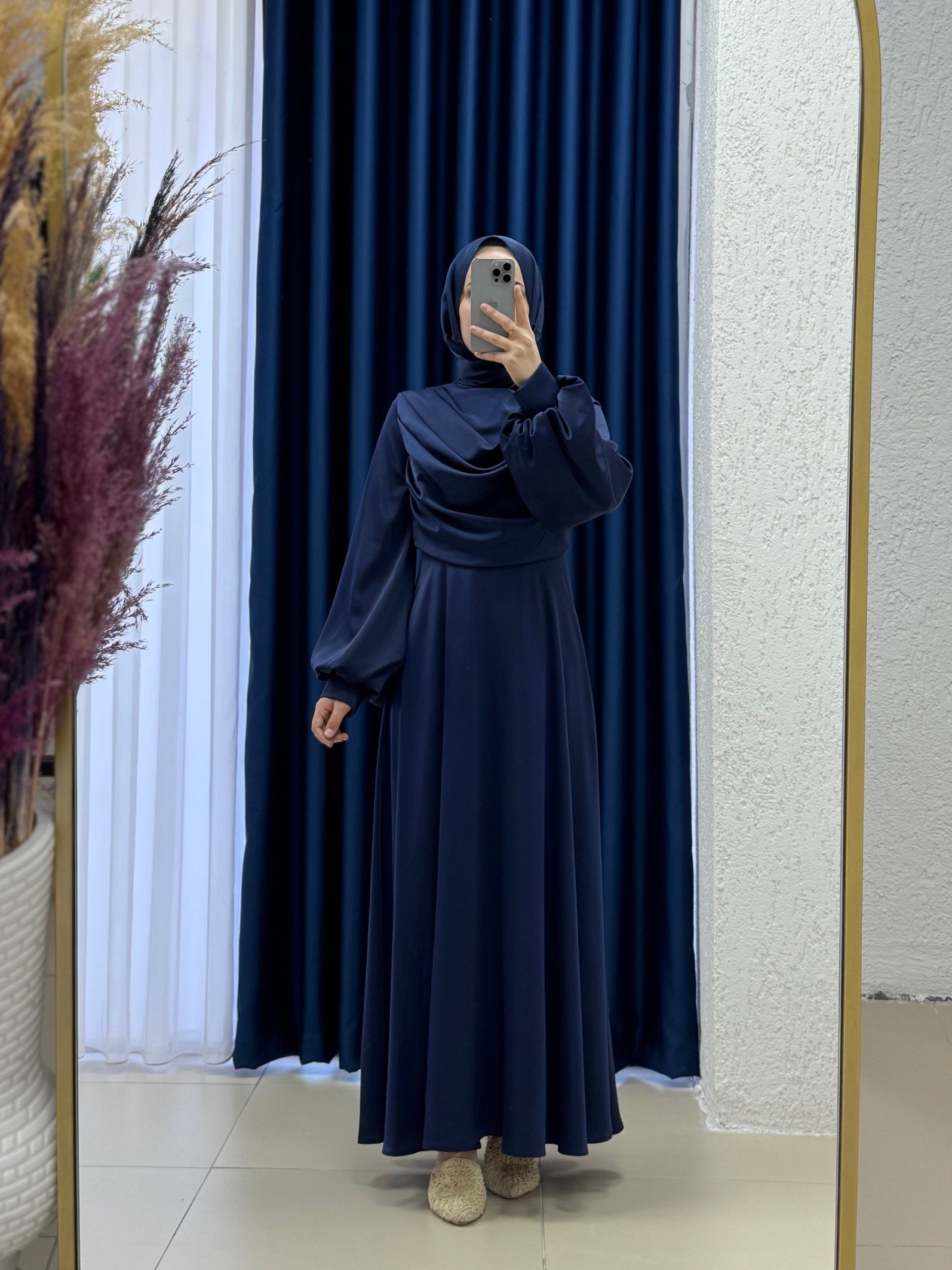 Yeleria Göğüs Büzgü Detaylı Saten Abiye-PA9365 Lacivert