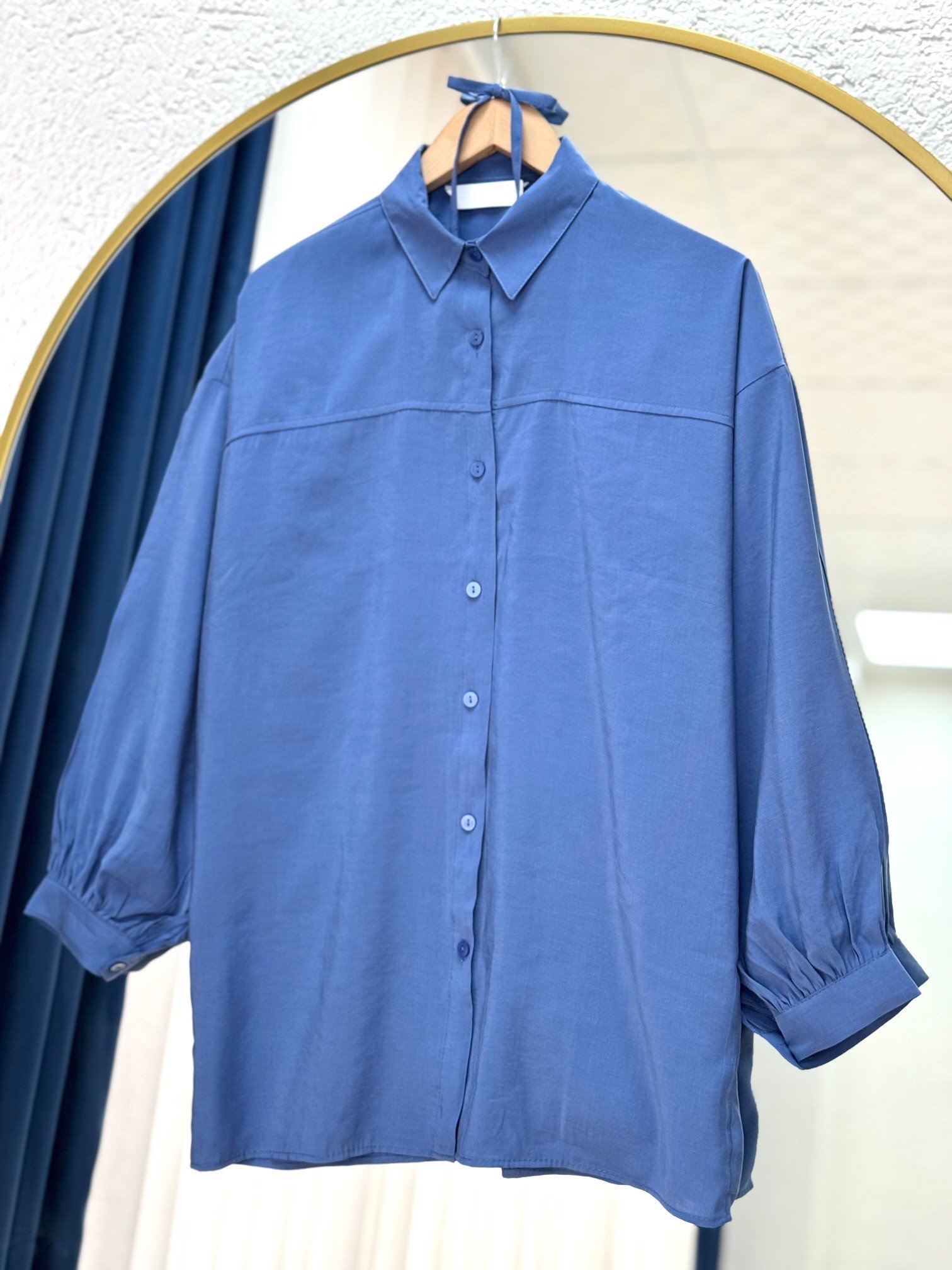 Yelilia Bağcıklı Robalı Modal Gömlek-PE223 İndigo