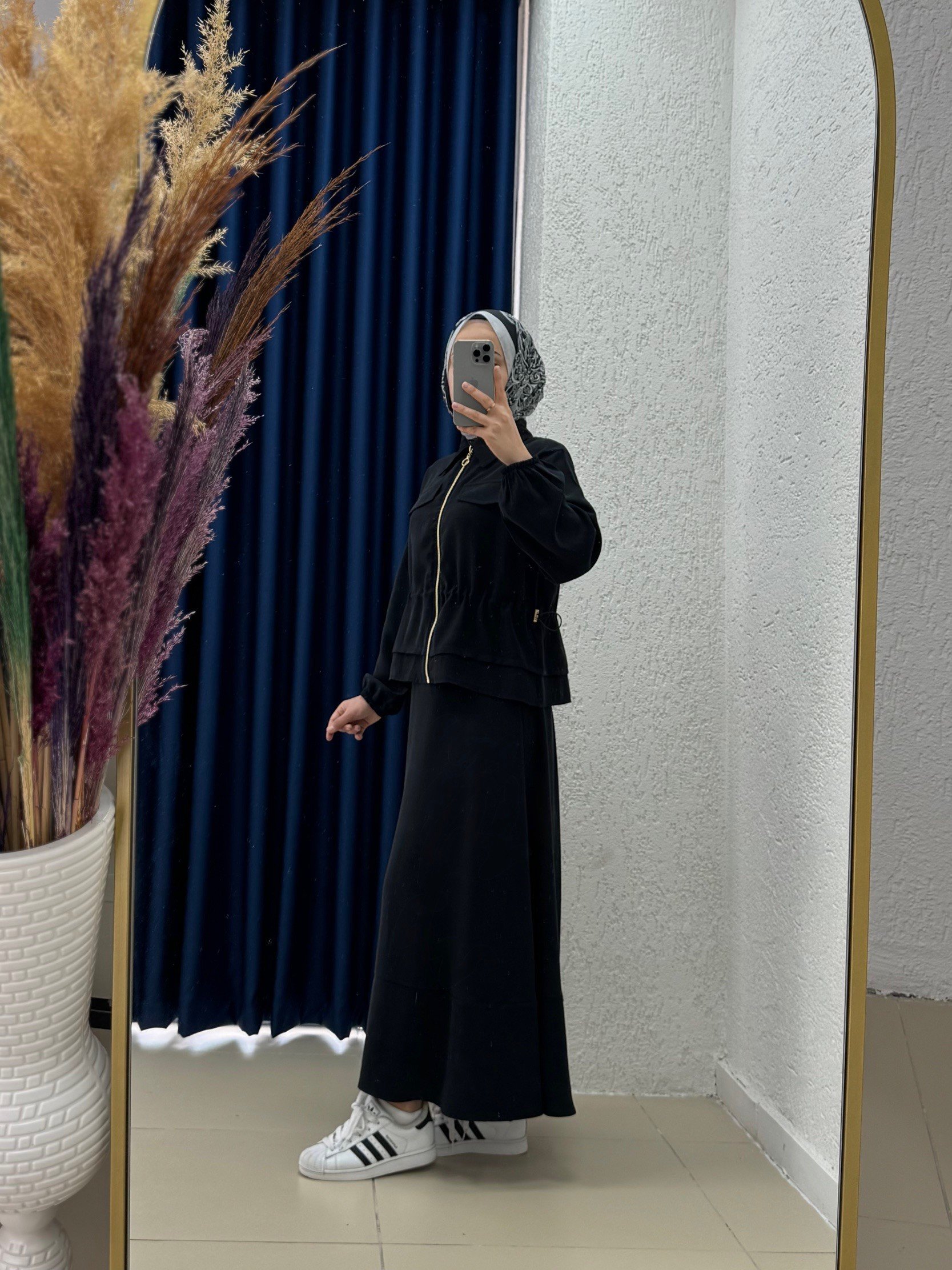 Zenenya Çift Cepli Kapaklı Etekli Takım-EL1928 Siyah