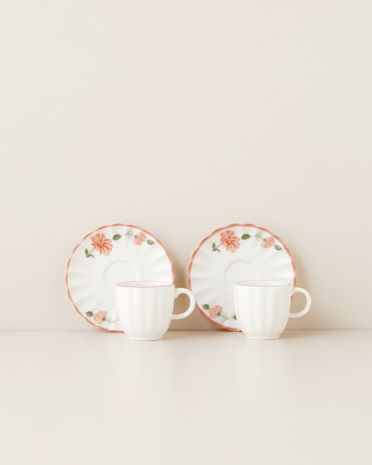 English Home Rosel Porselen 4 Parça 2 Kişilik Kahve Fincan Takımı 95 Ml Somon