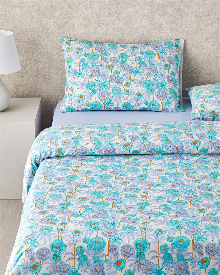 Abstract Flowers Kolay Ütülenir Çift Kişilik Nevresim Takımı 200x220 cm Yeşil-Mavi