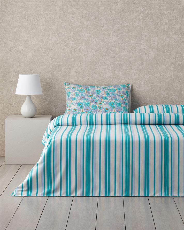 Abstract Flowers Kolay Ütülenir Tek Kişilik Nevresim Takımı 160x220 cm Yeşil-Mavi