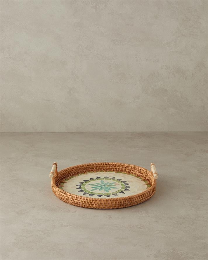 Adelaide Sedefli Rattan Tepsi Kahverengi