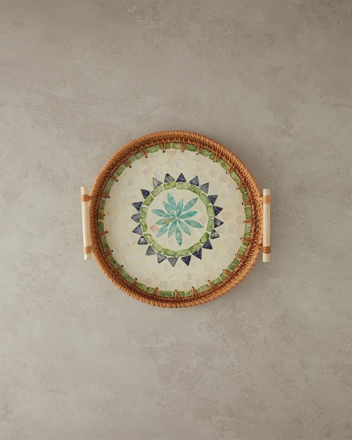 Adelaide Sedefli Rattan Tepsi Kahverengi