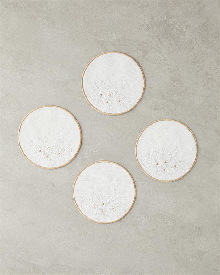 Adelina Polyester 4lü Bardak Altlığı 14 cm Beyaz-Gold