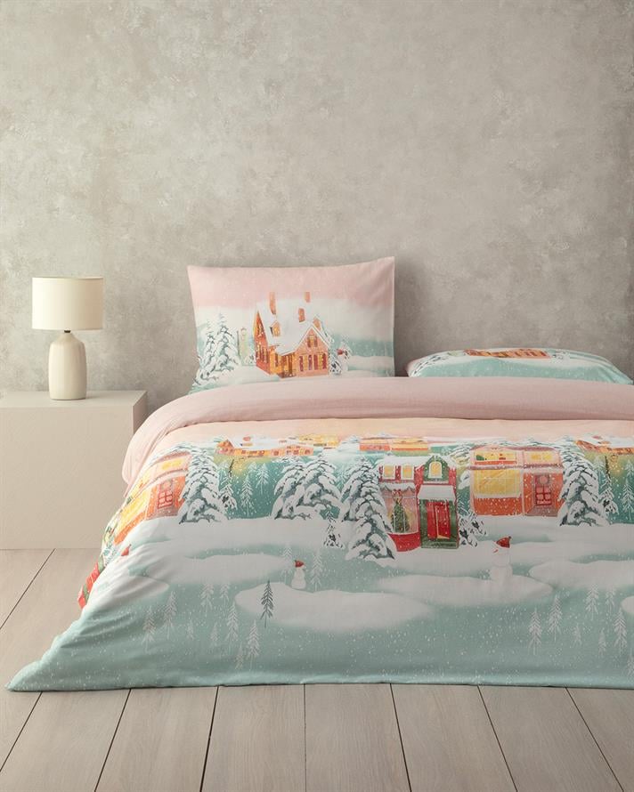 Afterglow Dijital Baskılı Pamuklu Çift Kişilik Çarşaflı Nevresim Takımı 200x220 cm Açık Seledon