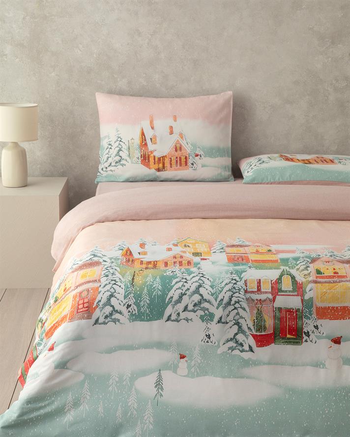 Afterglow Dijital Baskılı Pamuklu Çift Kişilik Çarşaflı Nevresim Takımı 200x220 cm Açık Seledon