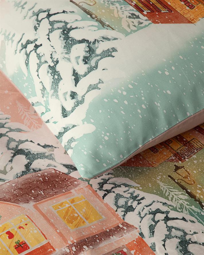 Afterglow Dijital Baskılı Pamuklu Çift Kişilik Çarşaflı Nevresim Takımı 200x220 cm Açık Seledon