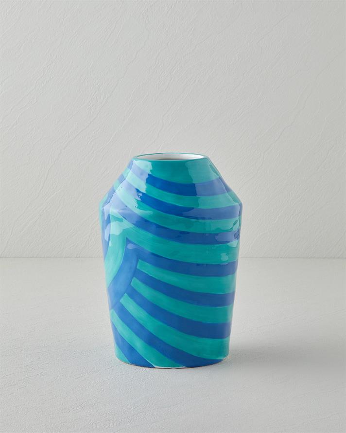 Alda Seramik Vazo 22 cm Yeşil-Mavi